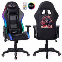 Fauteuil gaming Amstrad ELITE-LED-GORILLA - Noir et gris - Eclairage LED 576 effets - Télécommande - Accoudoir 2D