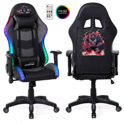 Fauteuil gaming Amstrad ELITE-LED-GORILLA - Noir et gris - Eclairage LED 576 effets - Télécommande - Accoudoir 2D