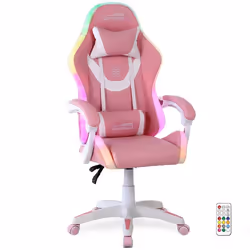Fauteuil gaming Amstrad AMS-LED-SAKURA - simili cuir rose et blanc - Eclairage LED 366 effets - Télécommande