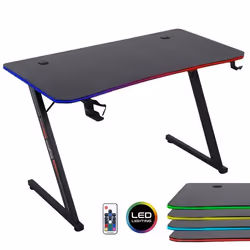 Amstrad AMS-DESK120Z-LED-AURA Bureau informatique gamer avec retroéclairage LED fibre optique - 1m20 - Finition carbone