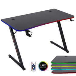 Amstrad AMS-DESK120Z-LED-AURA Bureau informatique gamer avec retroéclairage LED fibre optique - 1m20 - Finition carbone