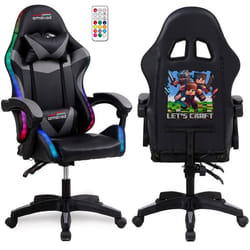 Amstrad AMS-900-LED-CRAFTER - Fauteuil gaming noir et gris - Serigraphie CRAFTER - Eclairage LED 366 effets - Télécommande