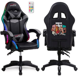 Amstrad AMS-900-LED-DRIVE - Fauteuil gaming noir et gris - Serigraphie DRIVE - Eclairage LED 366 effets - Télécommande
