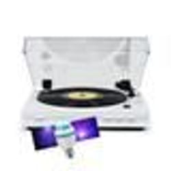 Tourne Disque Platine vinyle Thomson TT355 BLANCHE 33/45 tours Lecture/retour du bras auto. Ampoule DIAMS couleurs LED inclus