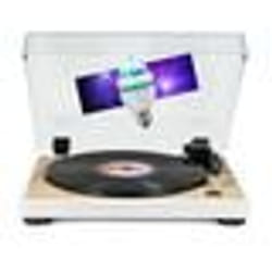 Tourne Disque Platine vinyle Thomson TT301 - BOIS/BLANC - 33/45 tours Lecture / retour du bras auto. Ampoule DIAMS couleurs LED