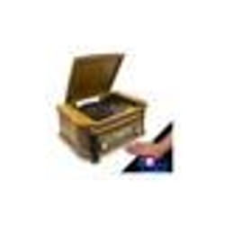 Chaîne Hifi INOVALLEY RETRO29-E vinyle style rétro Bluetooth CD K7 Audio FM USB + télécommande Jeux de lumières Bagues LED