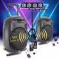 Pack SONO DJ 1600W Ibiza PORT15VHF-MKII-TWS Portable Autonome 15 USB/Bluetooth/ Couplage SANS FIL - Lumières LED Soirée
