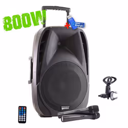 Enceinte active autonome GEMINI ES15-TOGO 15 - 800W - USB/SD/BT + 2 micros sans fil + tel+clé USB 32Go