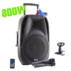 Enceinte active autonome GEMINI ES15-TOGO 15 - 800W - USB/SD/BT + 2 micros sans fil + tel+clé USB 32Go