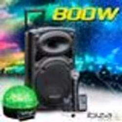 Enceinte sur batterie 800W Bluetooth USB + Micros IBIZA PORT15VHF-BT + Jeu de lumière Festinight SIXMAGIC SONO DJ SOIREE