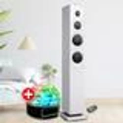 Tour de son amplifié 100W Innovaley HP33-CD-WHITE CD Bluetooth FM et USB + télécommande  Jeu lumière Boule LED Chambre Salon