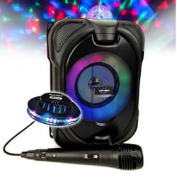 Mini-enceinte Bluetooth Innovalley DANCE-CUBE44 - 150W PMPO sur batterie Micro karaoké Boule ASTRO multicolores RGB LED OVNI
