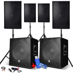 Pack Sono Complet 4800W 4 Enceintes 2 Subwoofers USB/BLUETOOTH CABLE PC + Pieds Prestations SONO DJ  USB 32go inclus