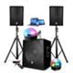 PACK SONO DJ 1800W ENCEINTE + SUBW USB Bluetooth + PIEDS + CABLES et 2 BALLS LED offerts - PA DJ SONO MIX Soirée disco mobile