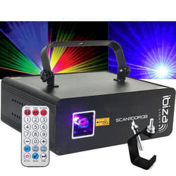 Laser - Ibiza Light SCAN1100RGB - 5 ou 34 canaux DMX - 1100mW Effets animation tunnels plafonds - Crochet fixation Classe 3B