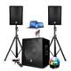 PACK SONO ENCEINTE + SUBWOOFER  1800W USB Bluetooth + PIEDS + CABLES et BOULE LED offerts - PA DJ SONO MIX Soirée disco mobile