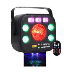 Jeu de lumière Ibiza Light FULLMOON - DMX 5-EN-1 AVEC WASH LED RGBW 4-en-1 UV LAS R+G STROBO 20 flashes/sec. & ASTRO