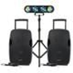 Paire denceinte active GEMINI AS-12TOGO Sono DJ sur batterie 2x1500W Bluetooth FM Jeux de lumières Pack RAINBOW Portique