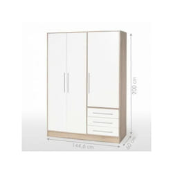 Armoire - Bois aggloméré chene et blanc - Contemporain - Chambre - l 144,6 cm