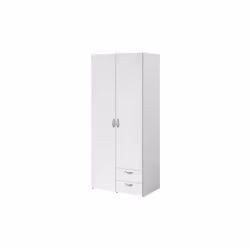 VARIA Armoire de chambre 2 portes - Aménagement intérieur : Moitié lingere a droite avec 3 tablettes et moitié penderie a gau ...