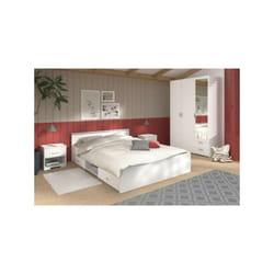 Chambre complete adulte zodiac : Lit 140x190 avec tiroir + Armoire 3 portes et 2 tiroirs + 2 chevets - Décor Blanc Parisot