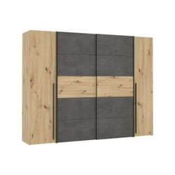 Armoire - Décor chene artisan et béton gris - 2 portes battantes + 2 portes coulissantes - l 270,3 x p 61,2 x h 210 cm - narag