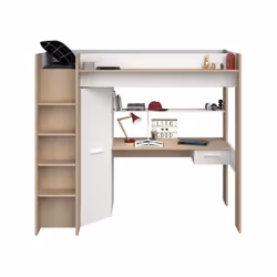 Le lit mezzanine enfant PARISOT HIGH est un produit Made in France qui comprend une armoire avec 2 étageres et 1 penderie, un ...