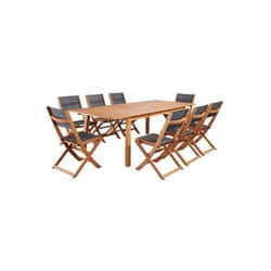 Ensemble repas de jardin 6 a 8 personnes - Table extensible 180/240 x 100 cm + 6 chaises assises textilene - Bois Eucalyptus fsc