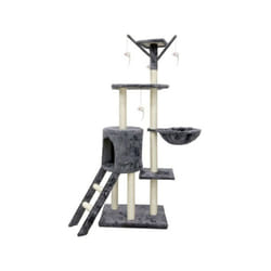 Jipsy Arbre a chat gris 79 x 34 x 138 cm - 3 plateformes, 1 perchoir, 1 niche, 1 escalier, poteaux a griffer