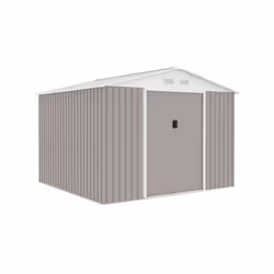 Abri de jardin en acier galvanisé avec kit d'ancrage inclus - 8.84m² - avec 2 portes coulissantes et une serrure - Taupe.