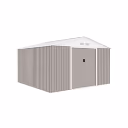 Abri de jardin en acier galvanisé avec kit d'ancrage inclus - 10.2m² - avec 2 portes coulissantes et une serrure - Taupe. Le  ...