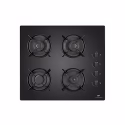 Table de cuisson au gaz CONTINENTAL EDISON avec 4 foyers. Surface en verre trempé noir. Dimensions: 59,4 cm de largeur, 4,4 c ...