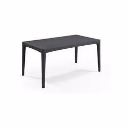 Table de jardin rectangulaire Girona en résine gris graphite, idéale pour 6 personnes. Son design moderne avec plateau imitat ...