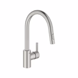 Bec haut - Monotrou sur plage - Hauteur sous bec : 188 mm Douchette extractible 2 jets - Inverseur: jet laminaire / jet de pl ...