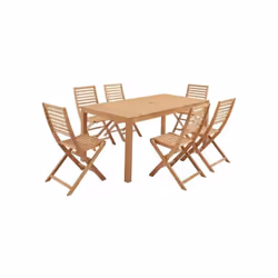 Ensemble de jardin comprenant une table rectangulaire et 6 chaises pliables en eucalyptus FSC. Dimensions : table : 160x90x74 ...