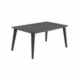 Table de jardin rectangulaire de couleur gris foncé en résine finition bois. Elle permet de recevoir jusqu'a 6 convives. Fabr ...