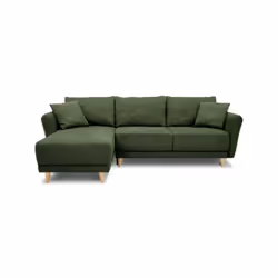 Canapé d'angle convertible 3 a 4 places, réversible, avec coffre et 2 coussins 40x40cm assorti tissu vert olive 100% Polyeste ...