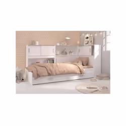 Le lit enfant l90x L200 cm avec 3 meubles de rangement est fabriqué en panneaux de particules décor blanc. Il possede un styl ...