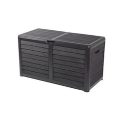 EDA Coffre de jardin BAYA en Plastique 420 litres - Décor imitation bois - Gris anthracite - Fabriqué en France