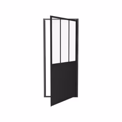 Cette porte de douche pivotante de 90x200 cm au style industriel est dotée d'un verre transparent de 6 mm d'épaisseur et de p ...
