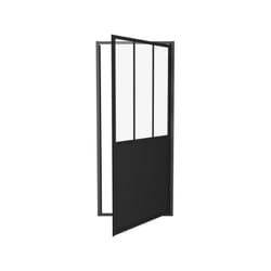 Porte de douche pivotante 90x200 - Style industriel - Verre transparent - Noir mat - Aluminium - Réversible