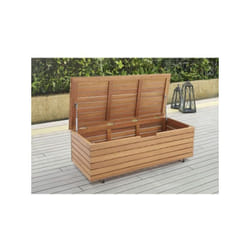 Coffre de rangement jardin en bois exotique d'eucalyptus fsc - 190 l - 48,5 x 109,5 x 37 cm - Avec roulettes - Effet Teck