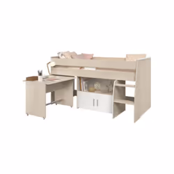Lit combiné enfant Parisot zola 90x200 cm - 2 portes - Avec bureau - Décor acacia clair et blanc
