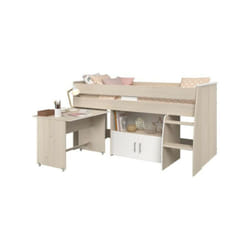 Lit combiné enfant Parisot zola 90x200 cm - 2 portes - Avec bureau - Décor acacia clair et blanc