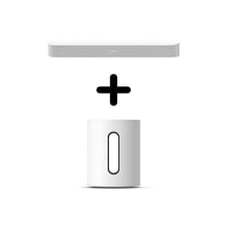 Barre de son Sonos Beam Gen2 Dolby Atmos Blanc + Caisson de basses sans fil Sub Mini Blanc