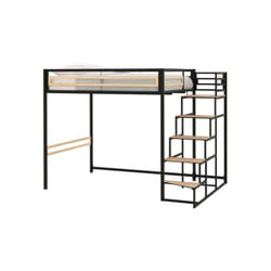 Lit mezzanine leon - 140x190 cm - Métal noir - Sommier inclus