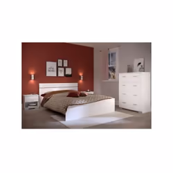 Ensemble chambre BOSTON Blanc - Panneaux de particules revetus de papier décor blanc - 1 lit pour couchage 140x190 cm - Livré ...