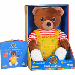 Gipsy Toys - Petit Ours Brun – Peluche Musicale Qui Parle Conteur d'Histoires - 28 cm – Marron Jaune Rouge