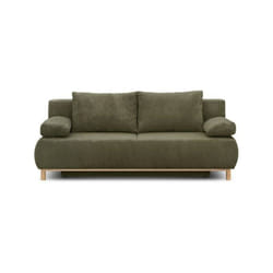Banquette convertible 3 places mika - Velours côtelé vert kaki - Coffre de rangement - l 192 x h 84 x p 93 cm