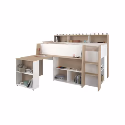 Lit combiné enfant avec bureau rétractable - Décor blanc et chene - 90x 200 cm - Sommier inclus -theo - Parisot